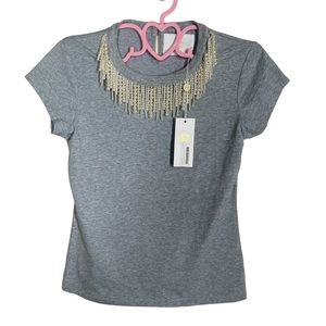 {NWT} Zayan The Label Nora T-Shirt w/pearls XS Gray